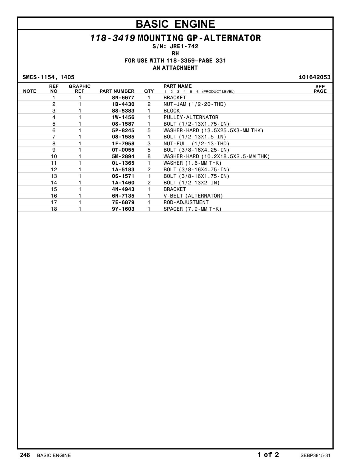 7E-6879 ROD-ADJUSTMENT · S/N JRE1-742 CAT parts manual diagram