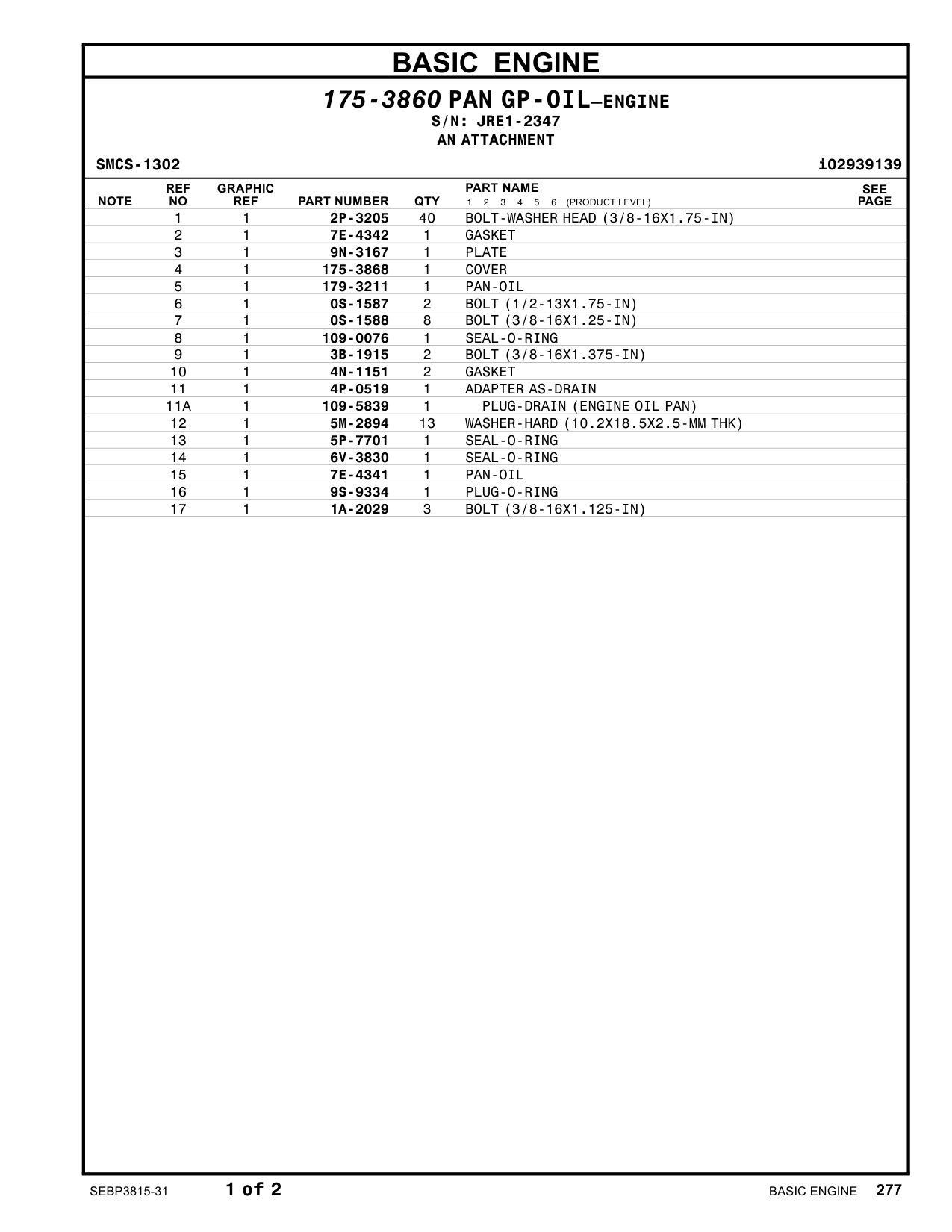 4P-0519 ADAPTER AS-DRAIN · S/N JRE1-2347 CAT parts manual diagram