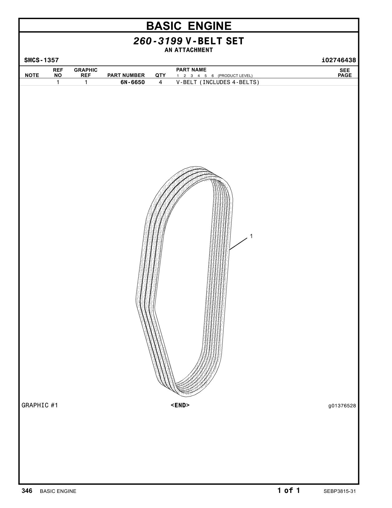 6N-6650 V-BELT (INCLUDES 4-BELTS) CAT parts manual diagram