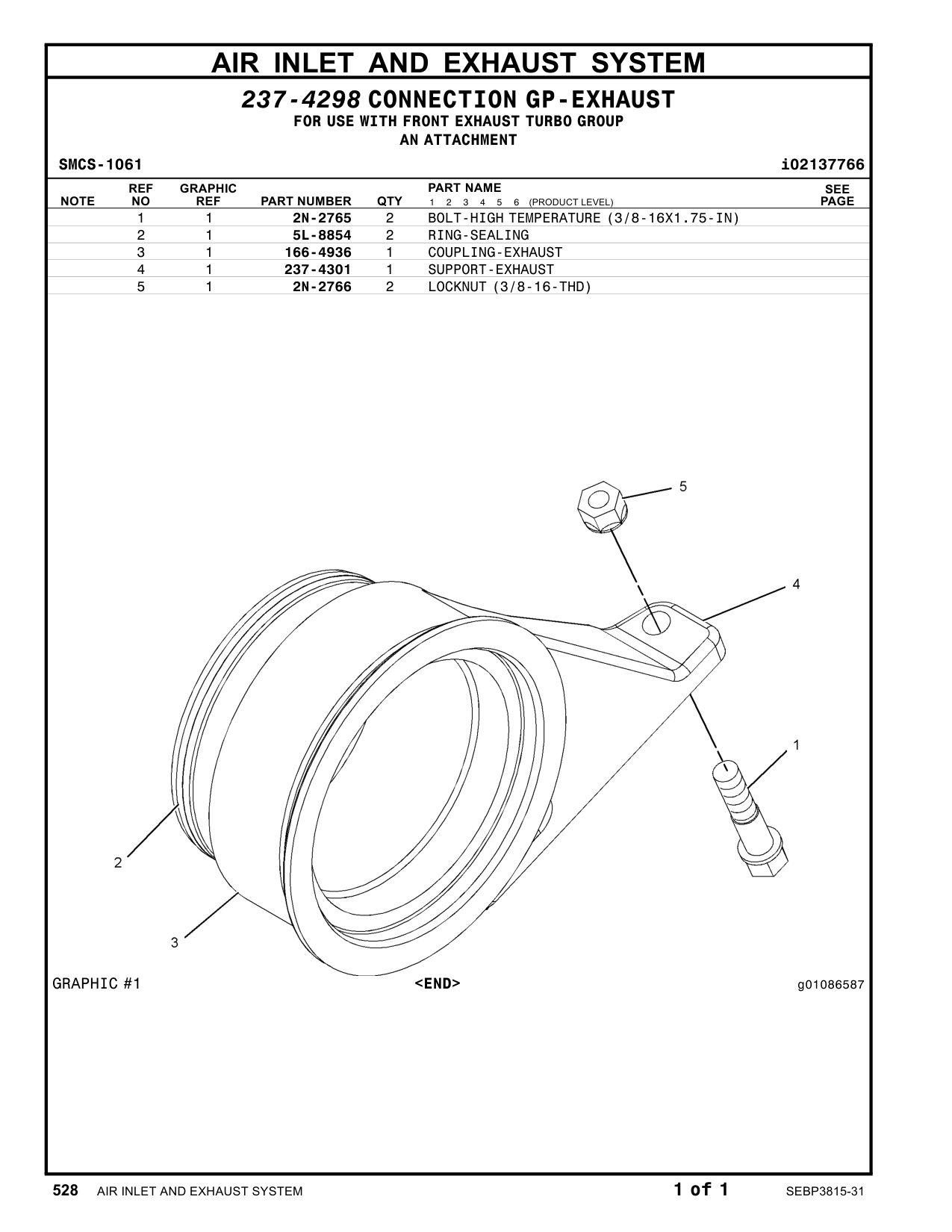 166-4936 COUPLING-EXHAUST CAT parts manual diagram