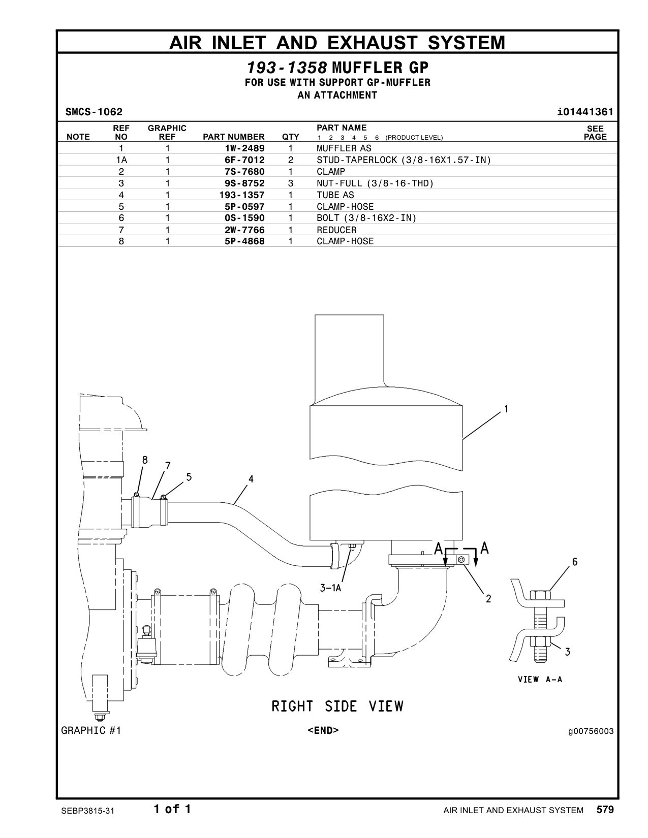 193-1357 TUBEAS CAT parts manual diagram