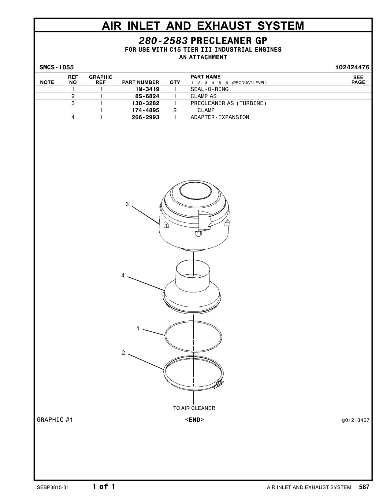 130-3282 PRECLEANERAS(TURBINE) CAT parts manual diagram