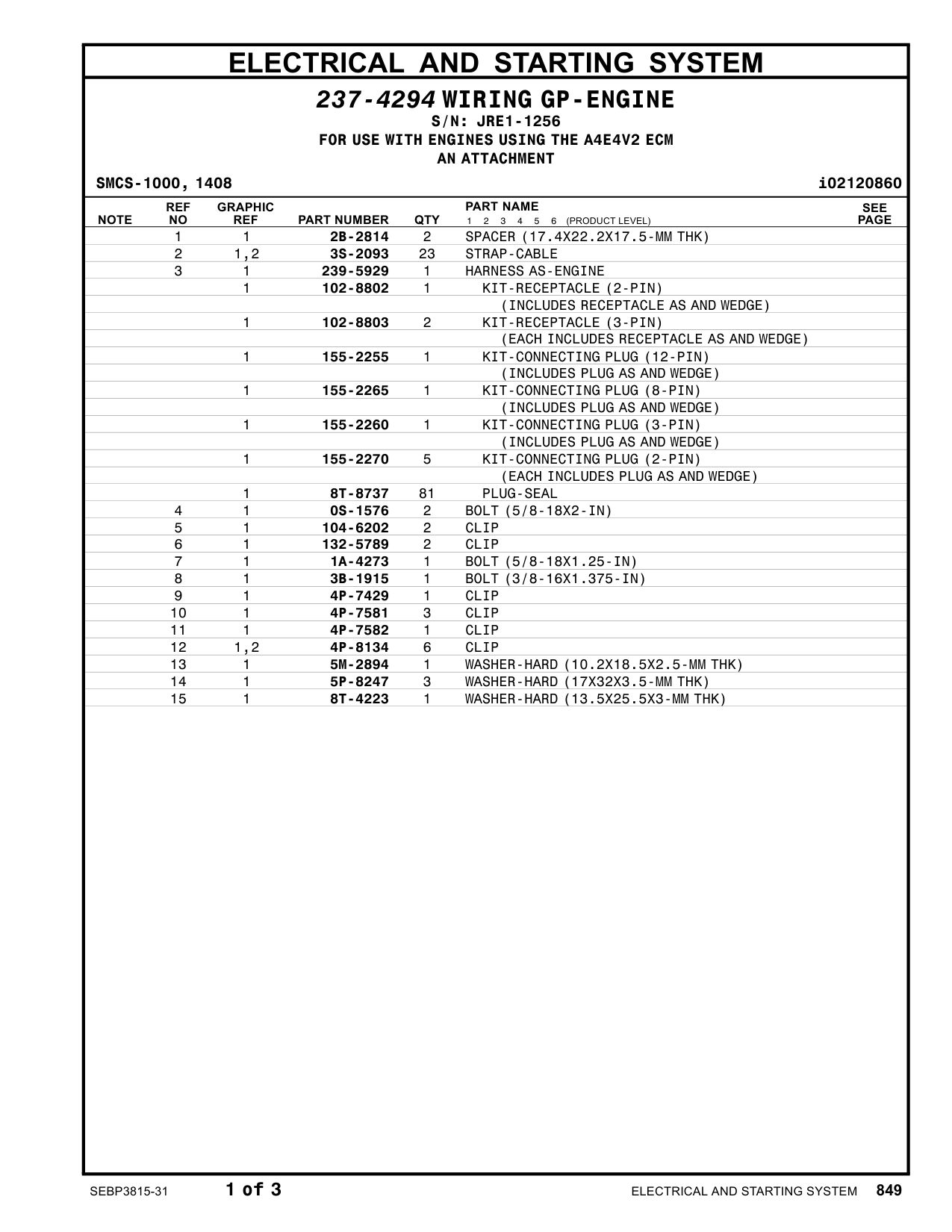 1A-4273 BOLT (5/8-18X1.25-IN) · S/N JRE1-1256 CAT parts manual diagram