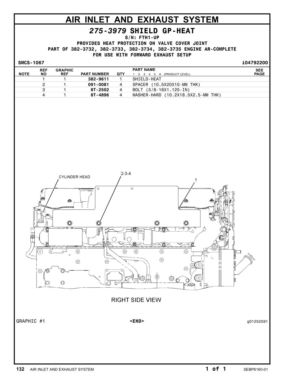 382-9611 SHIELD-HEAT · S/N FTH1-UP CAT parts manual diagram