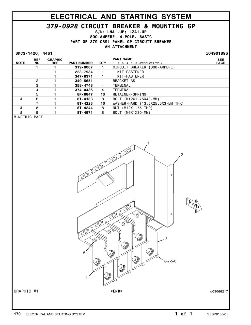 319-0007 CIRCUIT BREAKER (800-AMPERE) CAT parts manual diagram