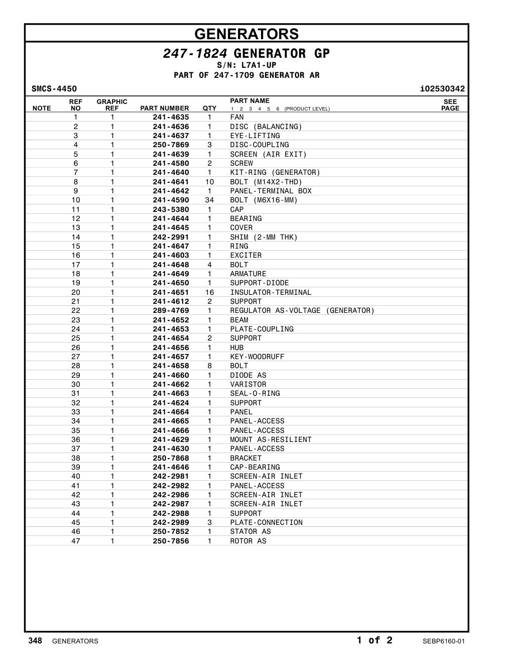 241-4651 INSULATOR-TERMINAL · S/N L7A1-UP CAT parts manual diagram