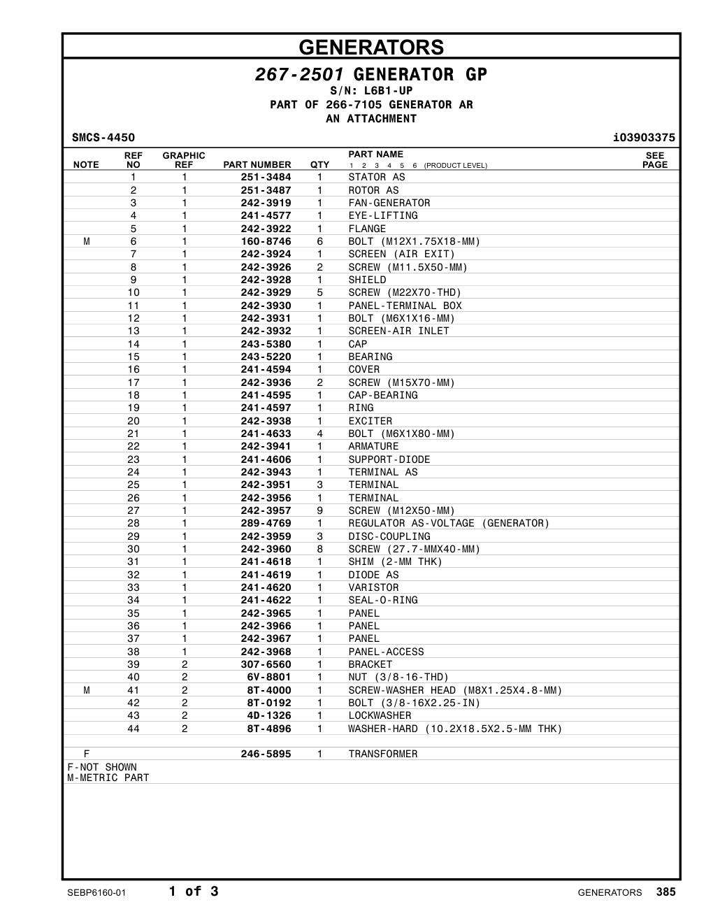 251-3484 STATOR AS · S/N L6B1-UP CAT parts manual diagram