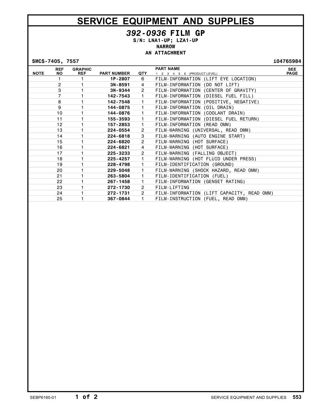 224-6821 FILM-WARNING (HOT SURFACE) CAT parts manual diagram