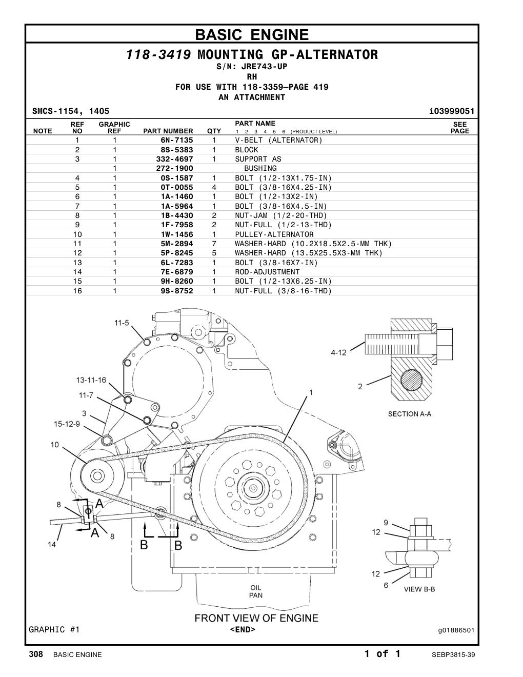 332-4697 SUPPORT AS · S/N JRE743-UP CAT parts manual diagram