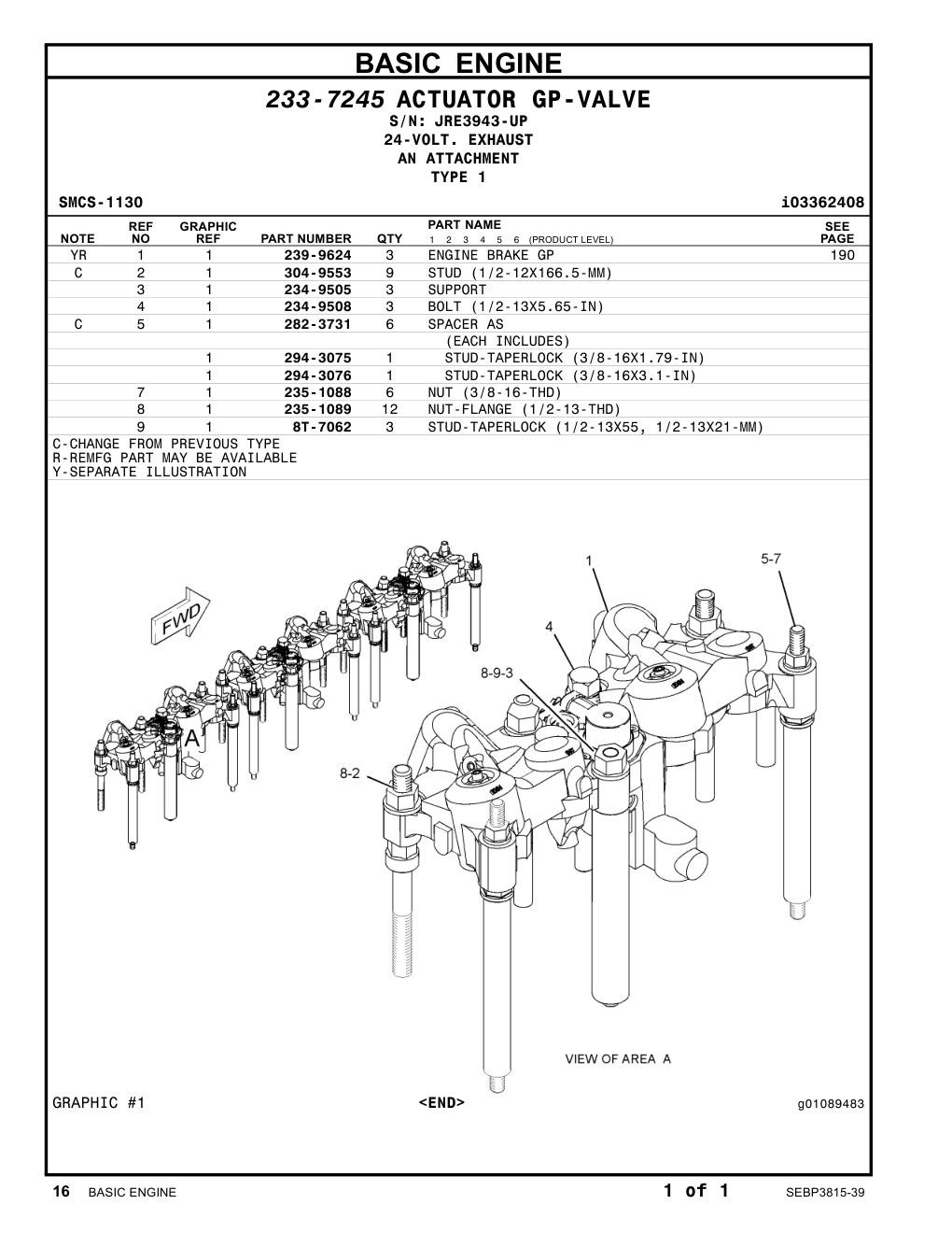 294-3075 STUD-TAPERLOCK (3/8-16X1.79-IN) · S/N JRE3943-UP CAT parts manual diagram