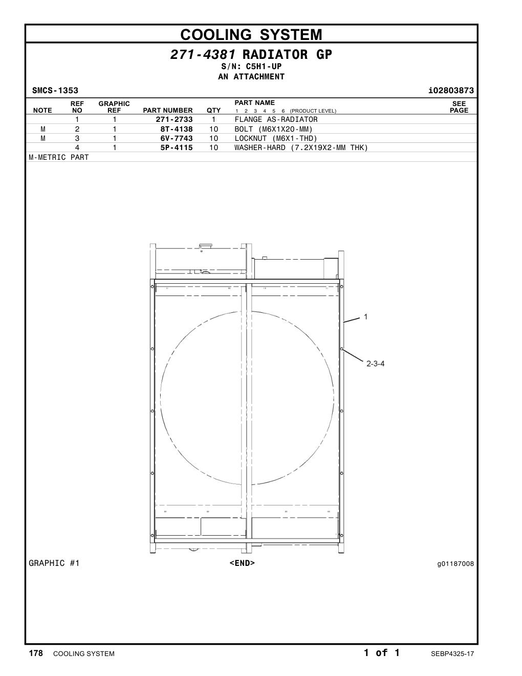 271-2733 FLANGE AS-RADIATOR · S/N C5H1-UP CAT parts manual diagram