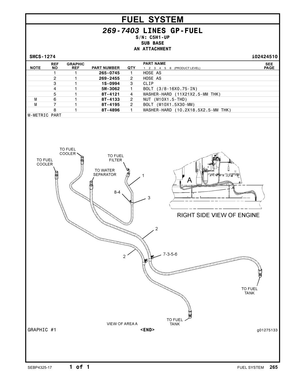 265-0745 HOSE AS · S/N C5H1-UP CAT parts manual diagram