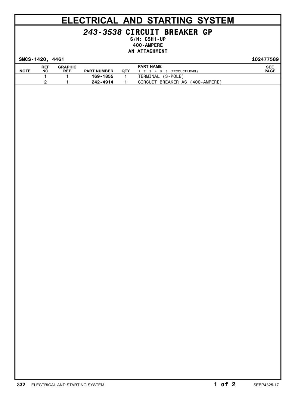 242-4914 CIRCUIT BREAKER AS (400-AMPERE) · S/N C5H1-UP CAT parts manual diagram