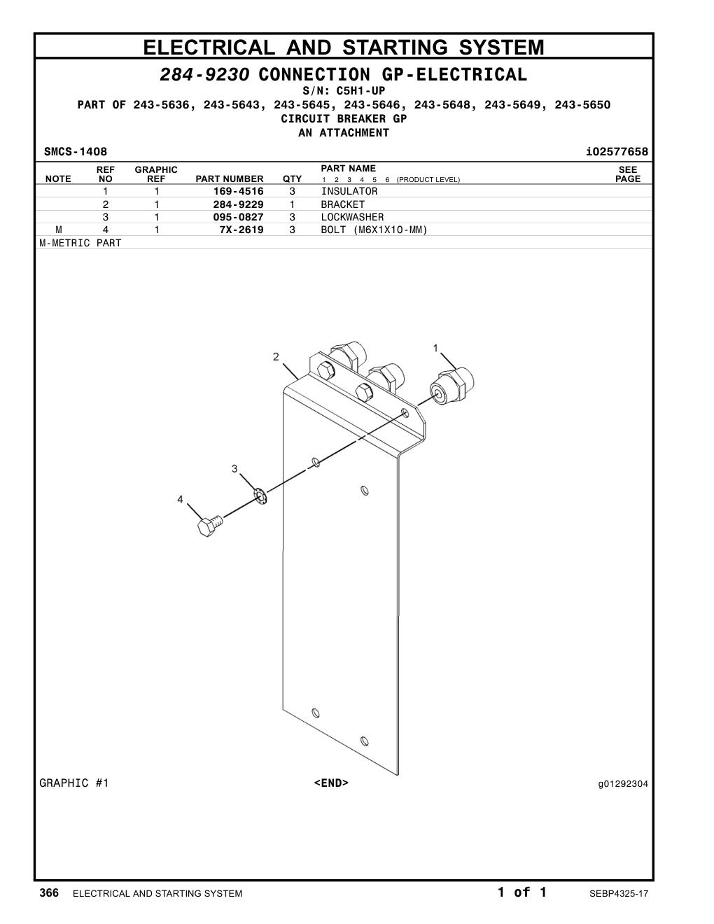 284-9229 BRACKET · S/N C5H1-UP CAT parts manual diagram