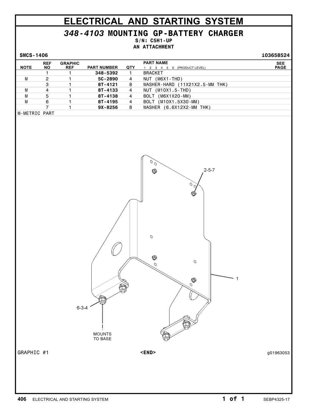 348-5392 BRACKET · S/N C5H1-UP CAT parts manual diagram