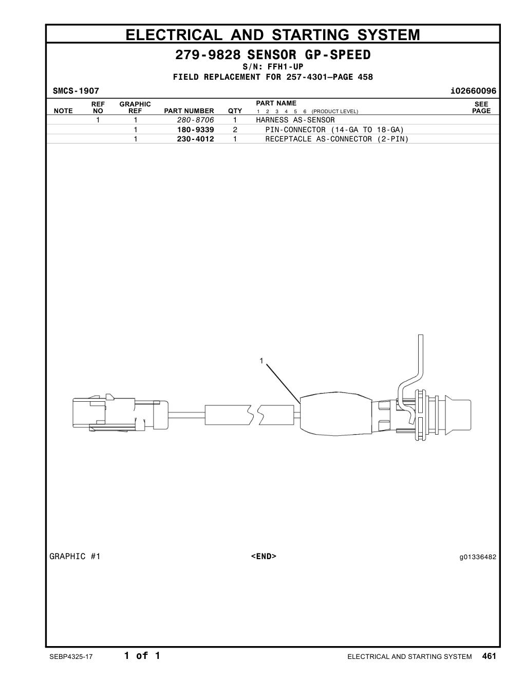 280-8706 HARNESS AS-SENSOR · S/N FFH1-UP CAT parts manual diagram