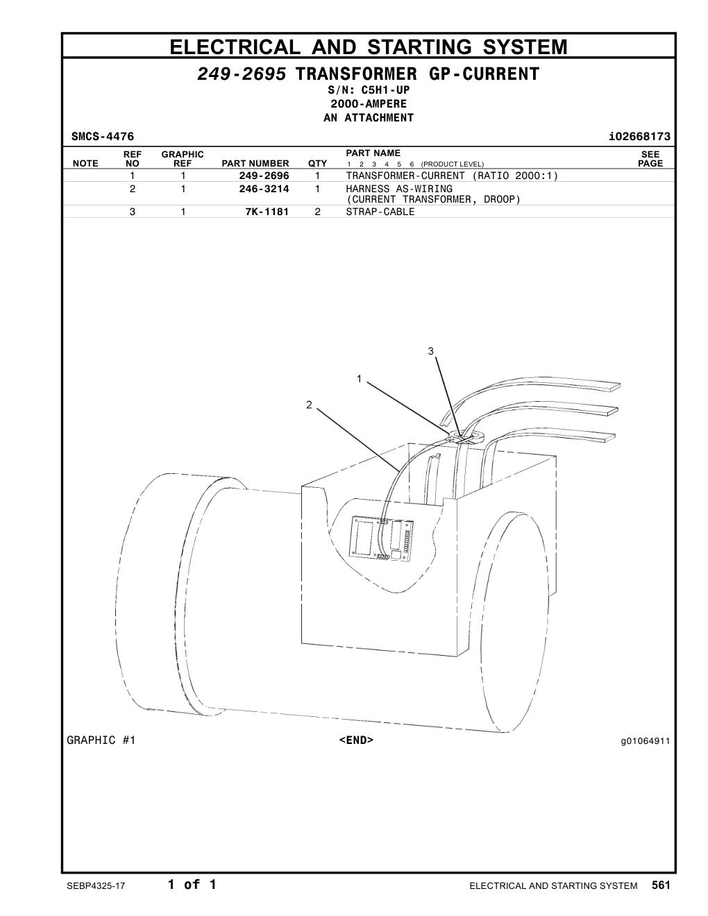 249-2696 TRANSFORMER-CURRENT (RATIO 2000:1) · S/N C5H1-UP CAT parts manual diagram