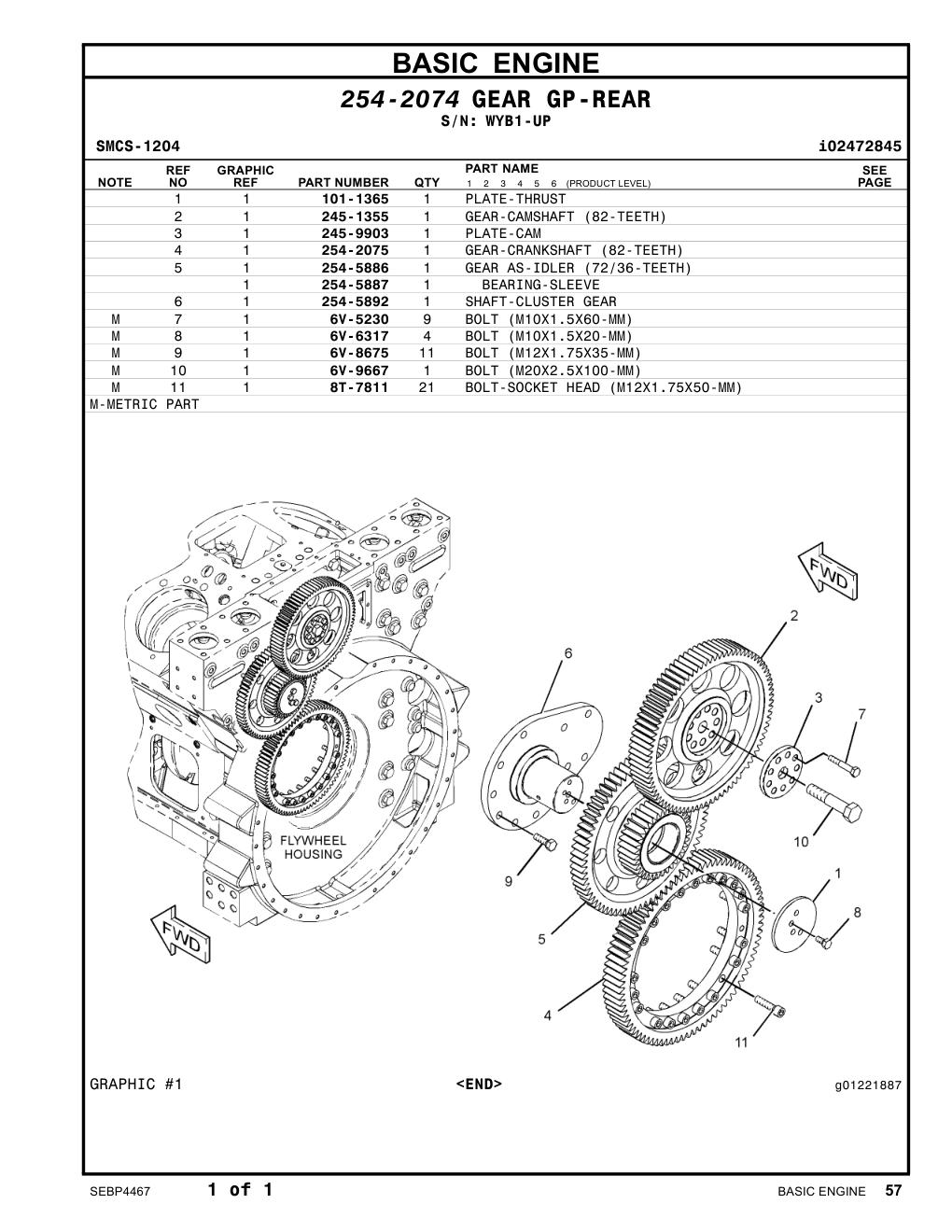 254-5892 SHAFT-CLUSTER GEAR · S/N WYB1-UP CAT parts manual diagram