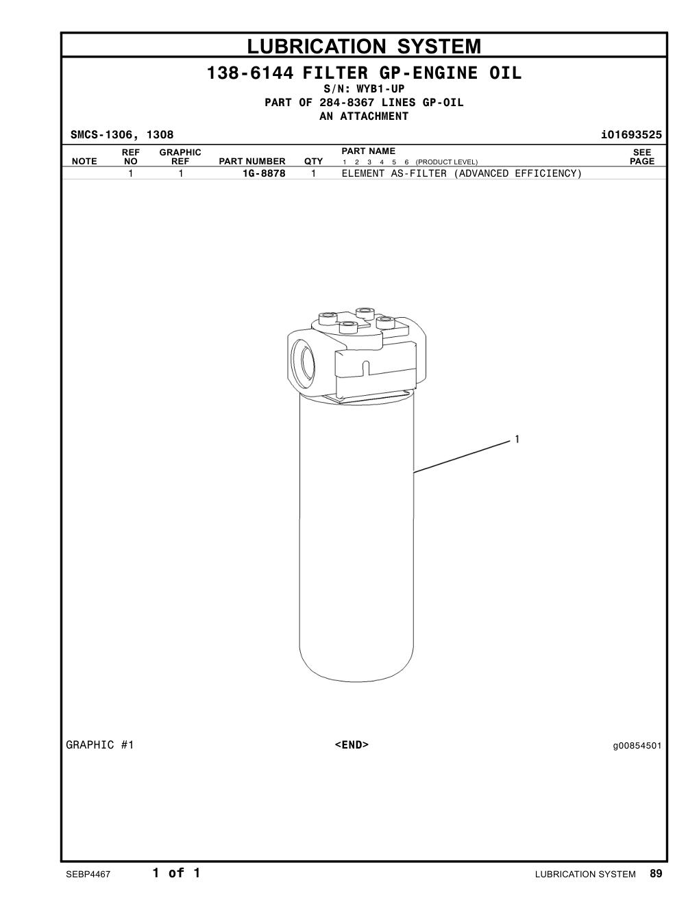 1G-8878 ELEMENT AS-FILTER (ADVANCED EFFICIENCY) · S/N WYB1-UP CAT parts manual diagram