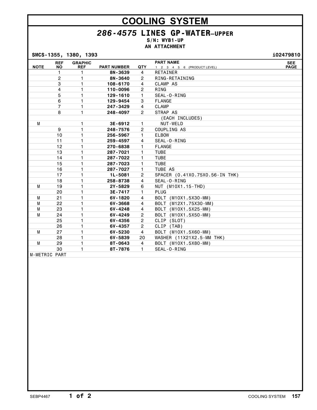 287-7022 TUBE · S/N WYB1-UP CAT parts manual diagram