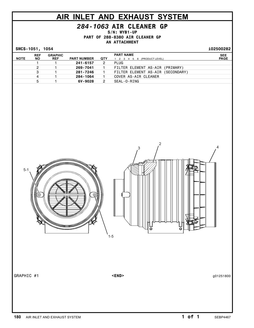 284-1064 COVER AS-AIR CLEANER · S/N WYB1-UP CAT parts manual diagram