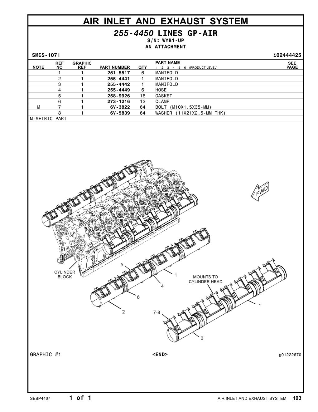 258-9926 GASKET · S/N WYB1-UP CAT parts manual diagram