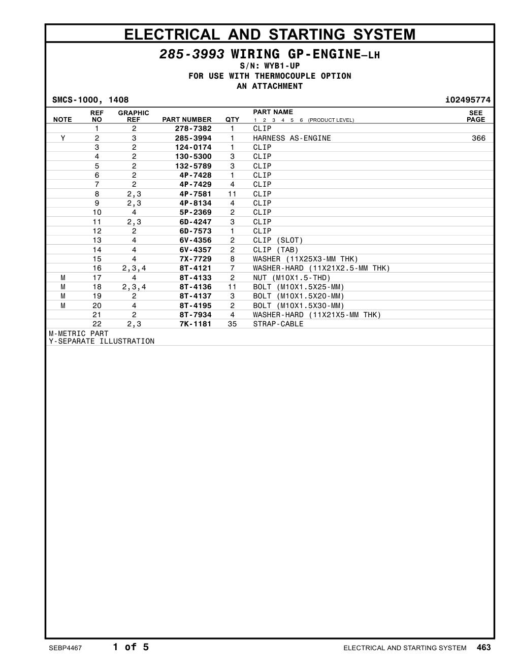 285-3994 HARNESS AS-ENGINE · S/N WYB1-UP CAT parts manual diagram
