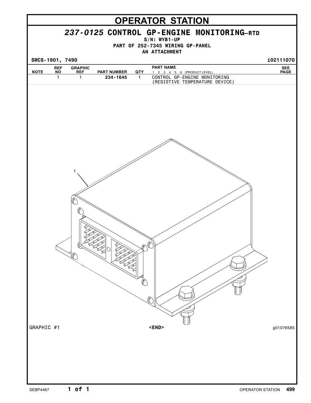 234-1645 CONTROL GP-ENGINE MONITORING · S/N WYB1-UP CAT parts manual diagram