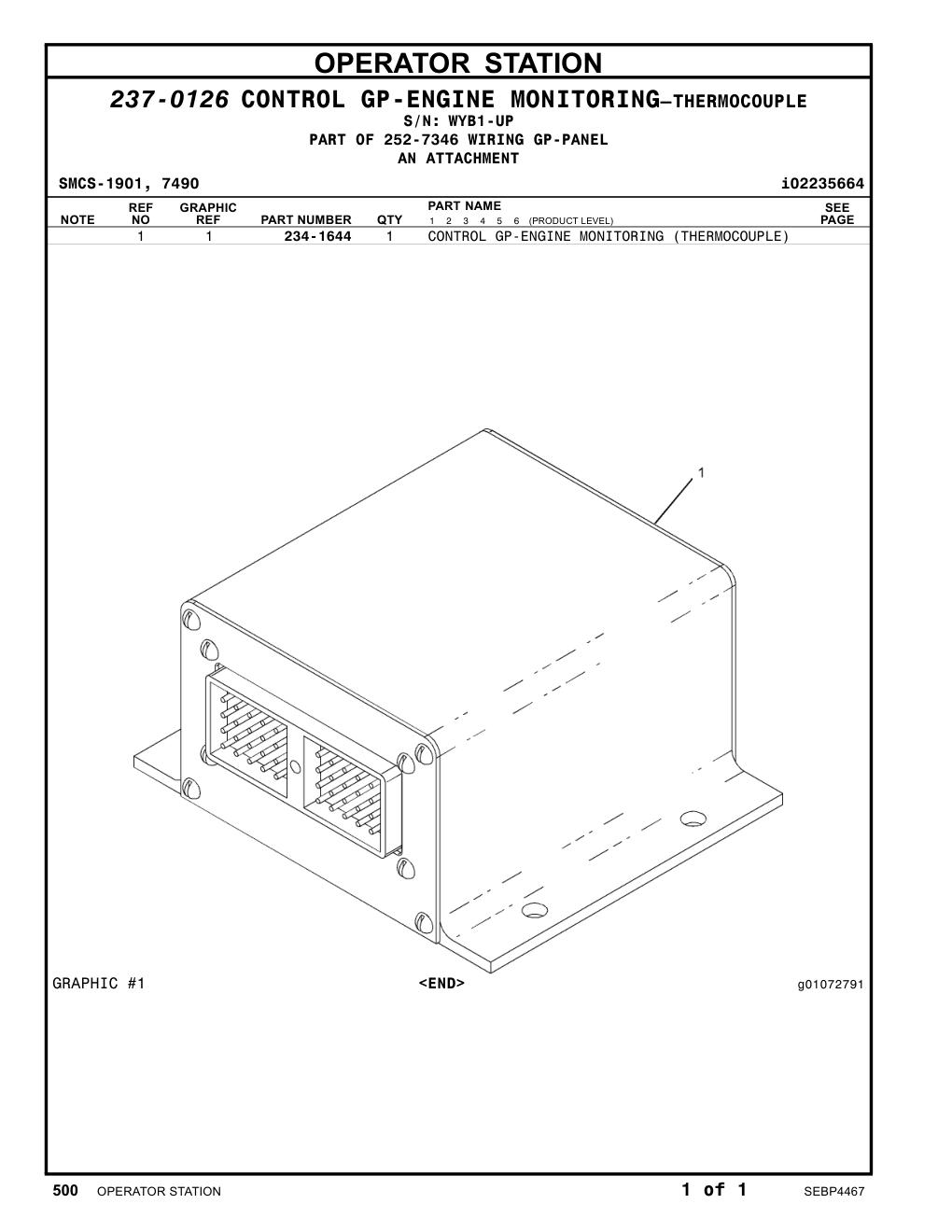 234-1644 CONTROL GP-ENGINE MONITORING (THERMOCOUPLE) · S/N WYB1-UP CAT parts manual diagram