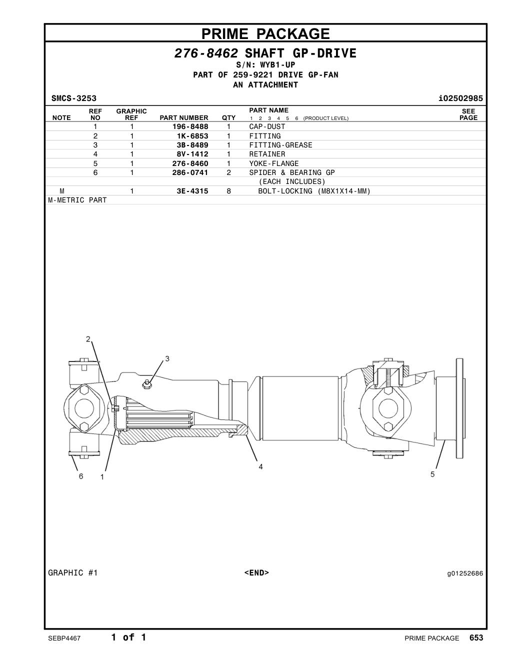 286-0741 SPIDER & BEARING GP · S/N WYB1-UP CAT parts manual diagram