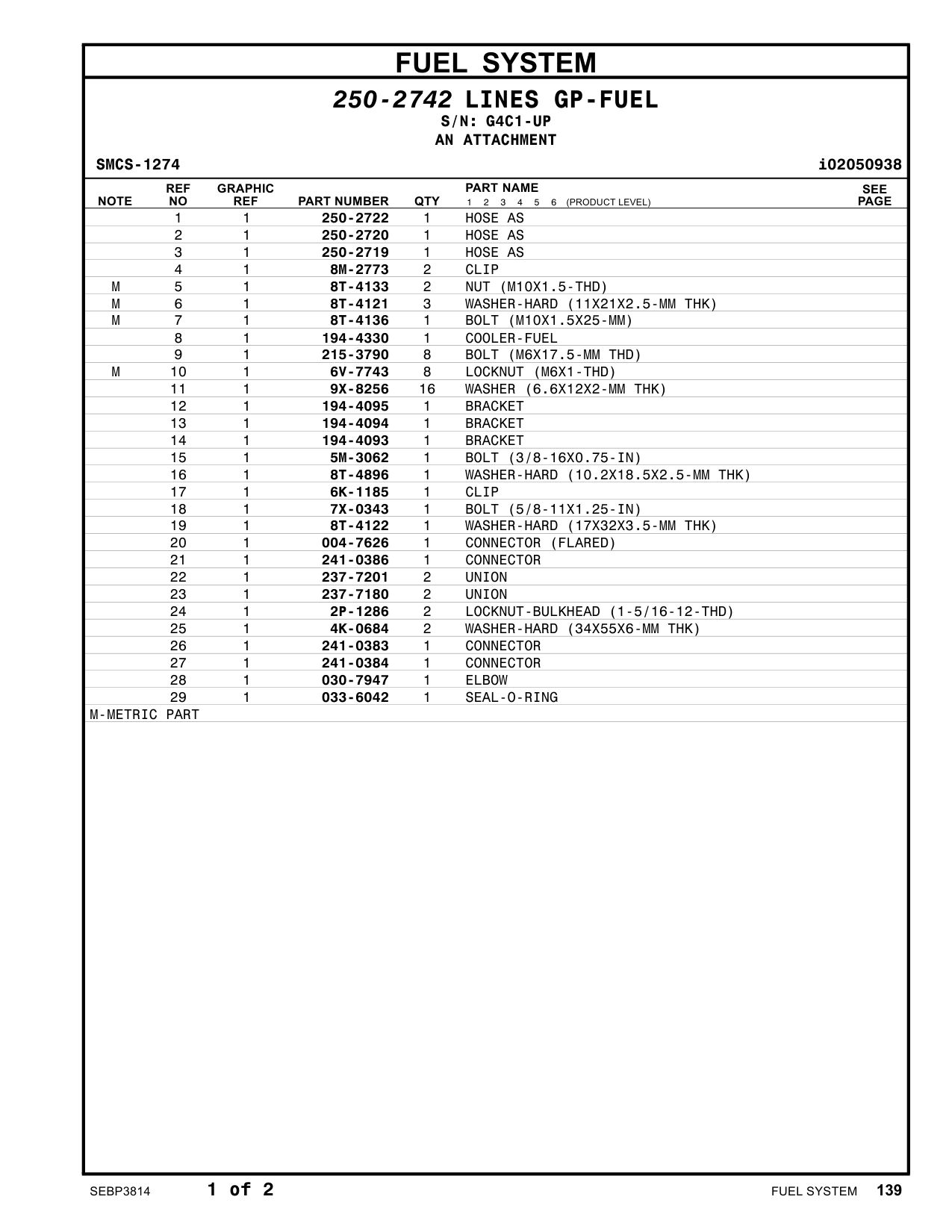 250-2722 HOSE AS · S/N G4C1-UP CAT parts manual diagram