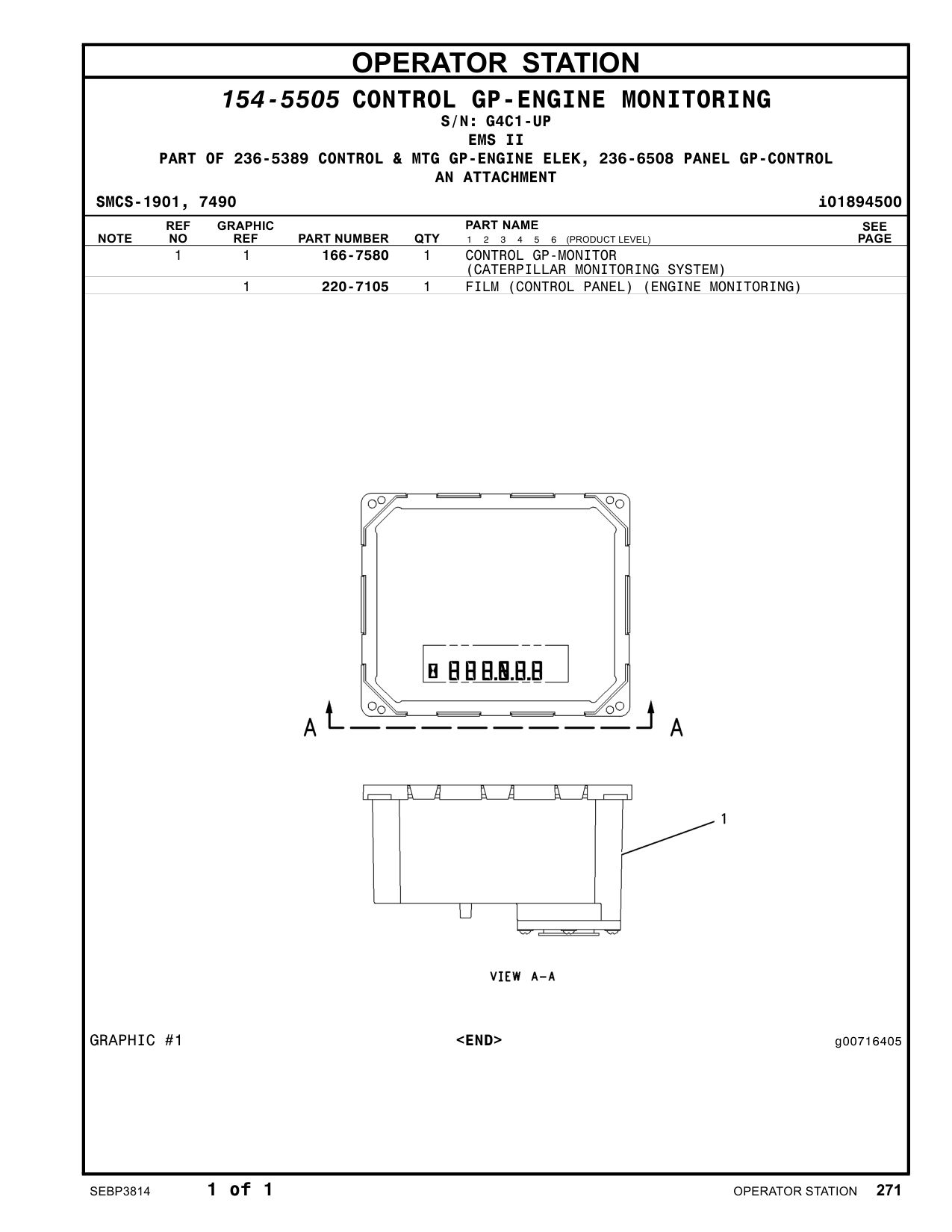 220-7105 FILM (CONTROL PANEL) (ENGINE MONITORING) · S/N G4C1-UP CAT parts manual diagram