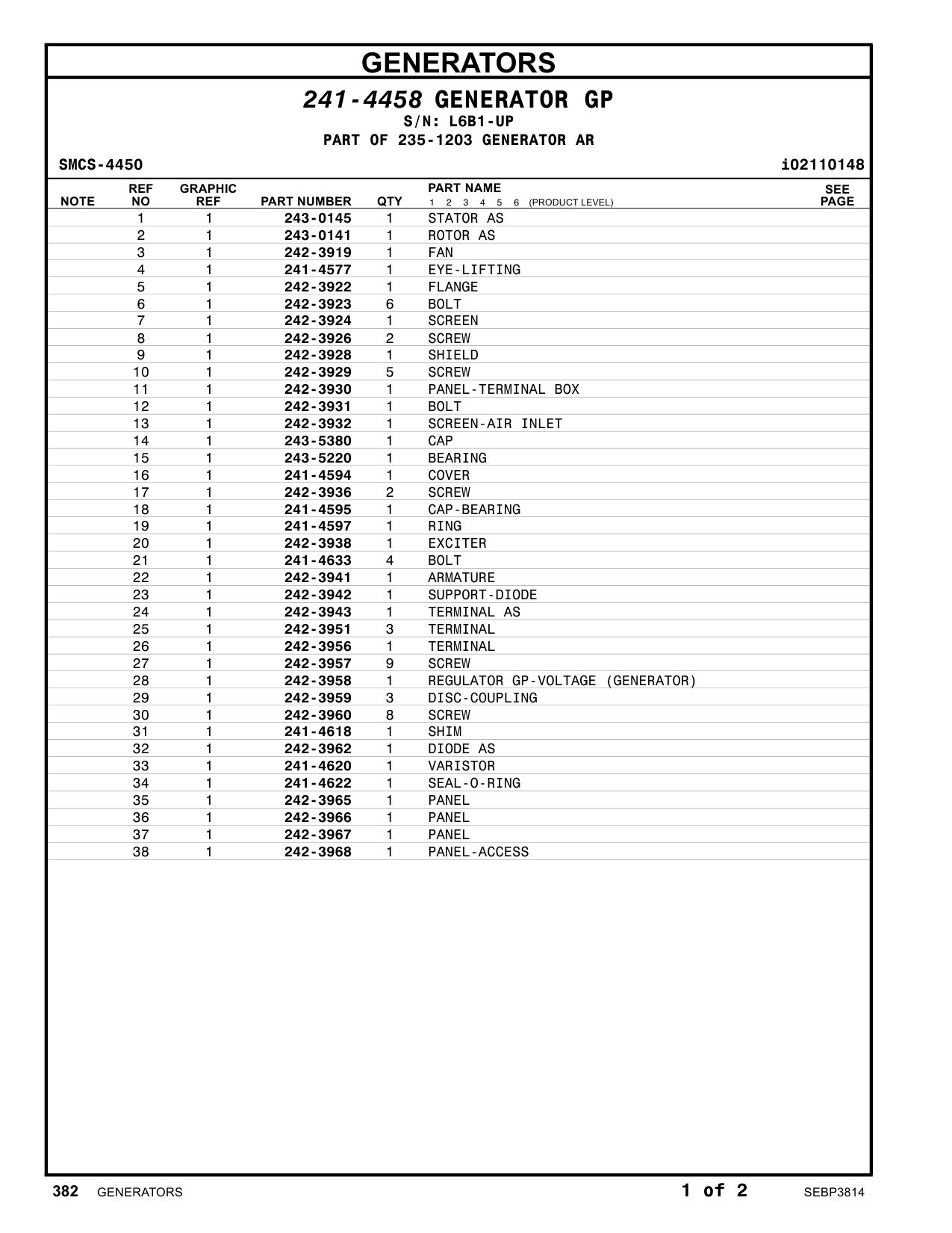 243-0141 ROTOR AS · S/N L6B1-UP CAT parts manual diagram