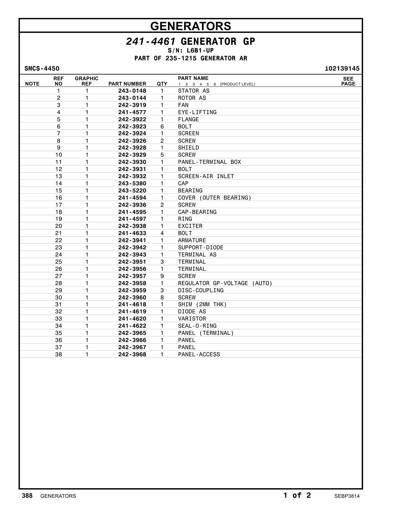 243-0144 ROTOR AS · S/N L6B1-UP CAT parts manual diagram