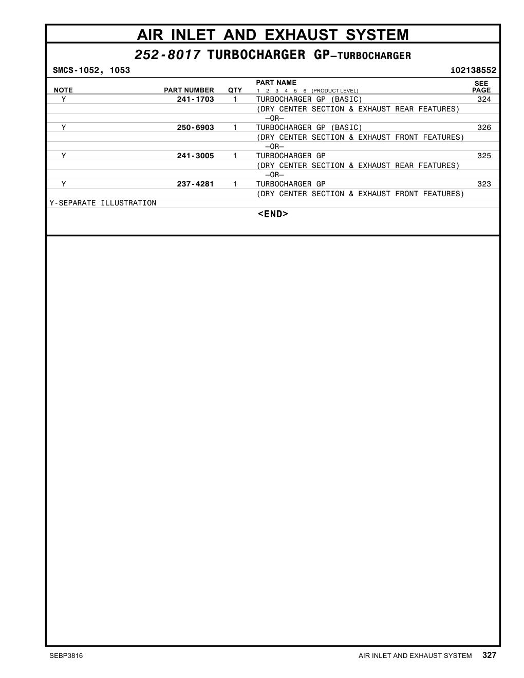 241-3005 - TURBOCHARGER GP (DRY CENTER SECTION & EXHAUST REAR FEATURES) –OR–