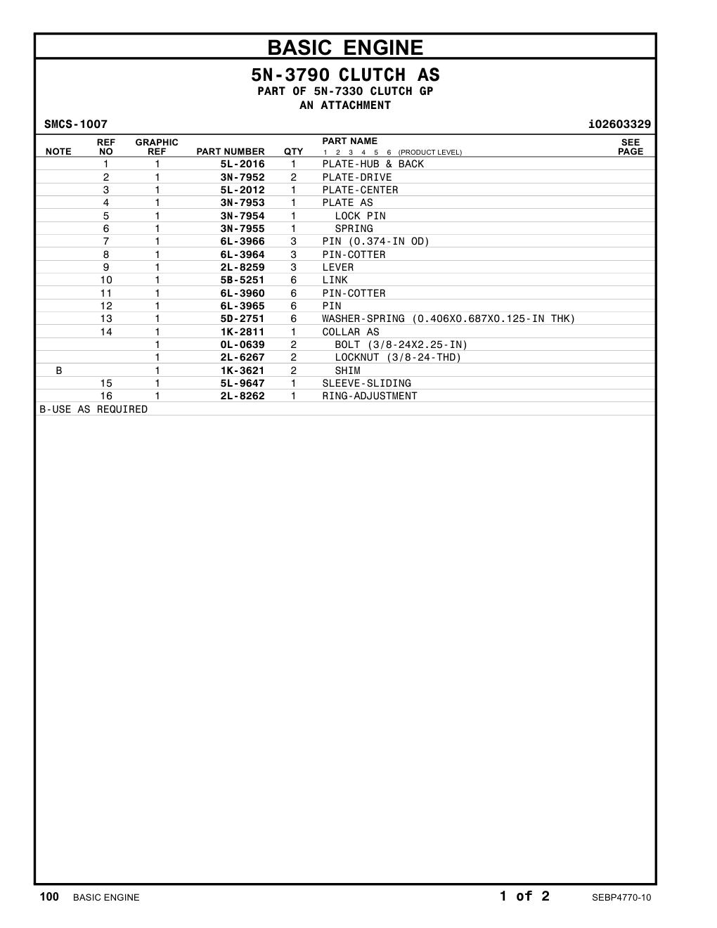 5L-2016 PLATE-HUB & BACK CAT parts manual diagram