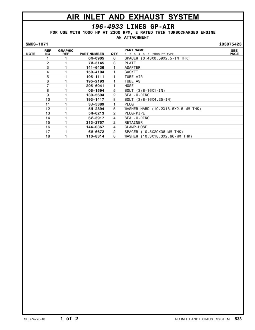 195-1111 TUBE-AIR CAT parts manual diagram
