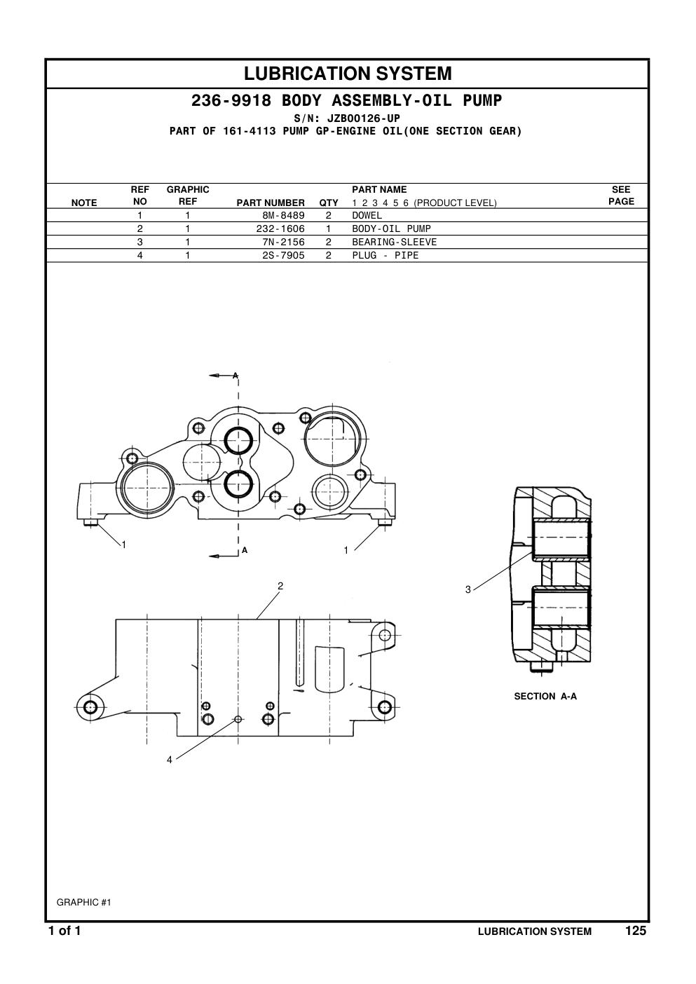 232-1606 BODY-OIL PUMP · S/N JZB00126-UP CAT parts manual diagram