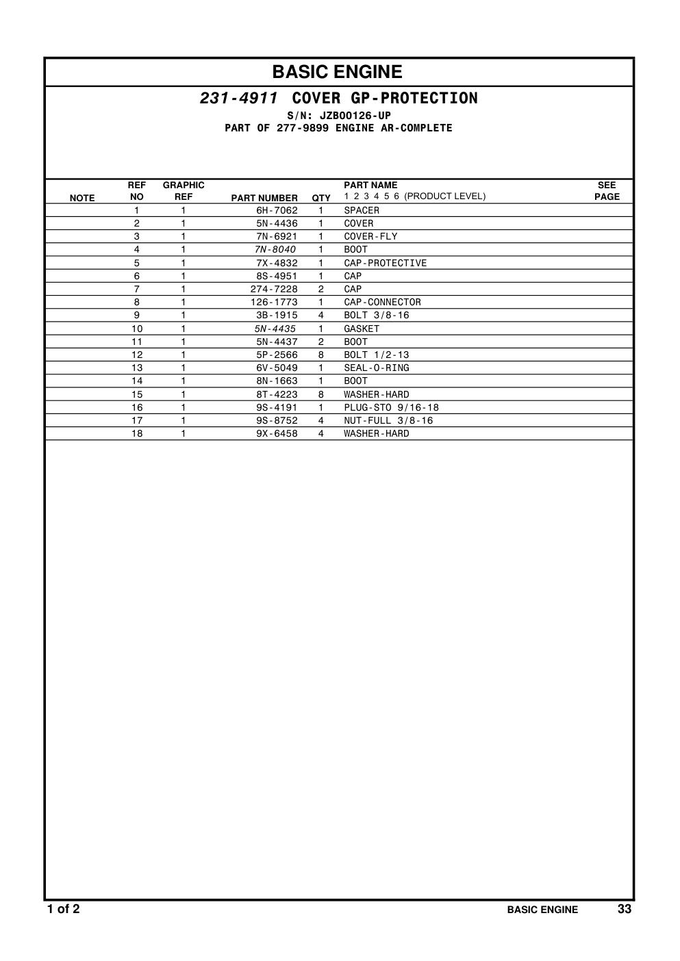 7N-6921 COVER-FLY · S/N JZB00126-UP CAT parts manual diagram