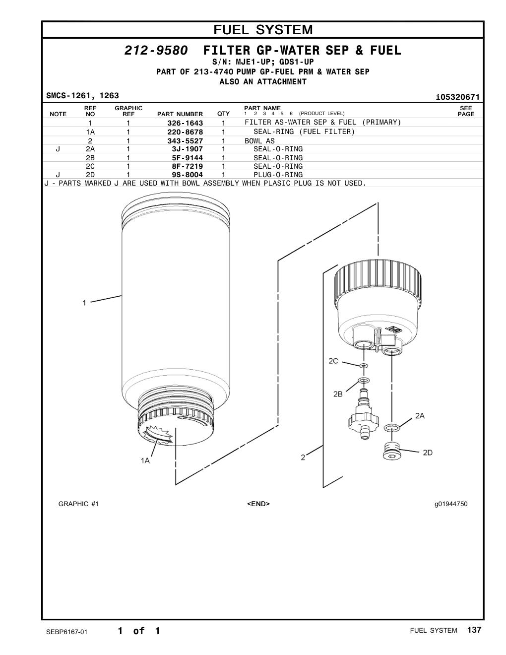 326-1643 FILTER AS-WATER SEP & FUEL (PRIMARY) CAT parts manual diagram