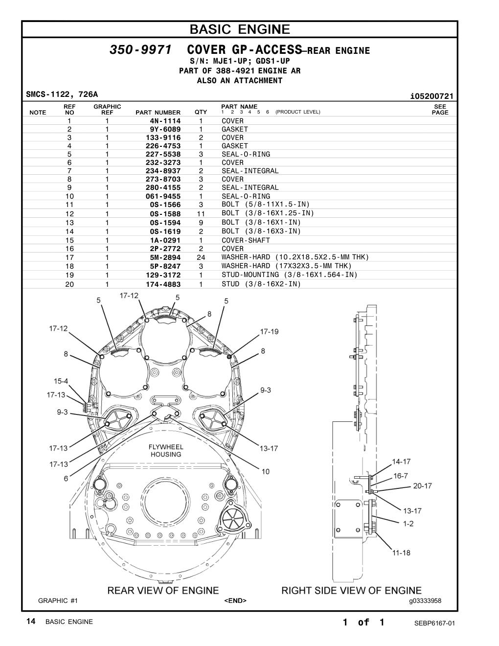 1A-0291 COVER-SHAFT CAT parts manual diagram