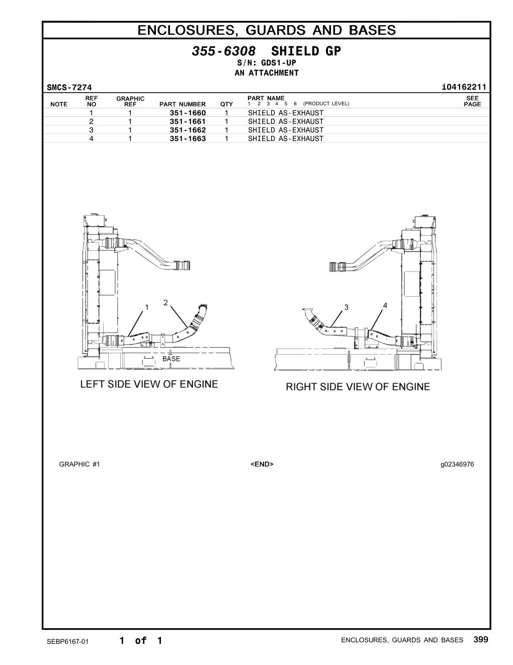 351-1661 SHIELD AS-EXHAUST · S/N GDS1-UP CAT parts manual diagram