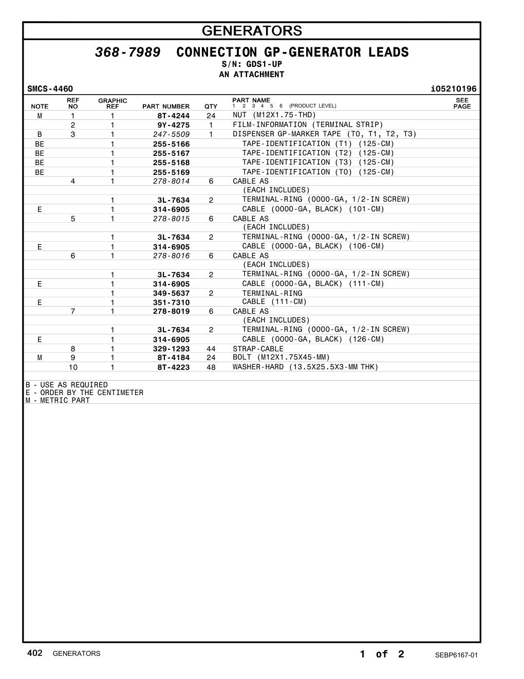 278-8019 CABLE AS · S/N GDS1-UP CAT parts manual diagram