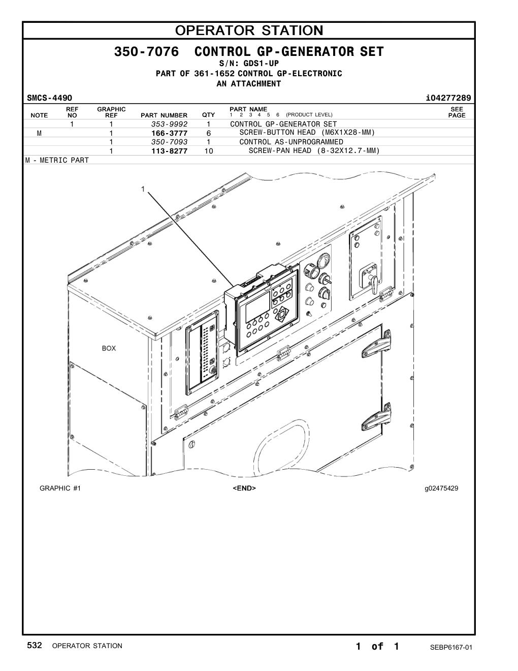 113-8277 SCREW-PAN HEAD (8-32X12.7-MM) · S/N GDS1-UP CAT parts manual diagram