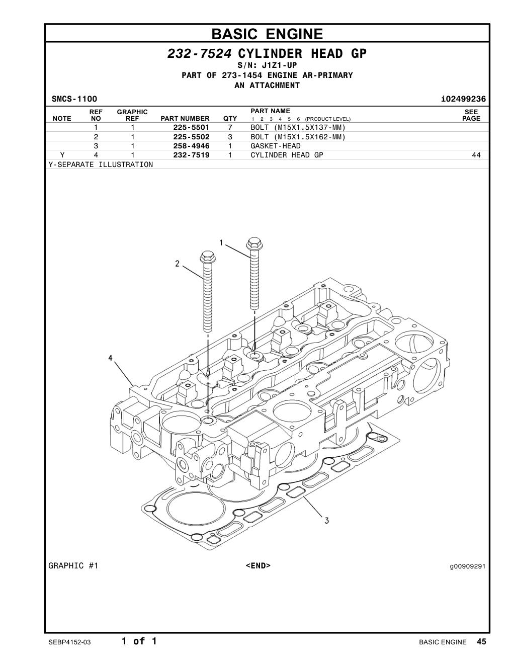 232-7519 CYLINDER HEAD GP · S/N J1Z1-UP CAT parts manual diagram