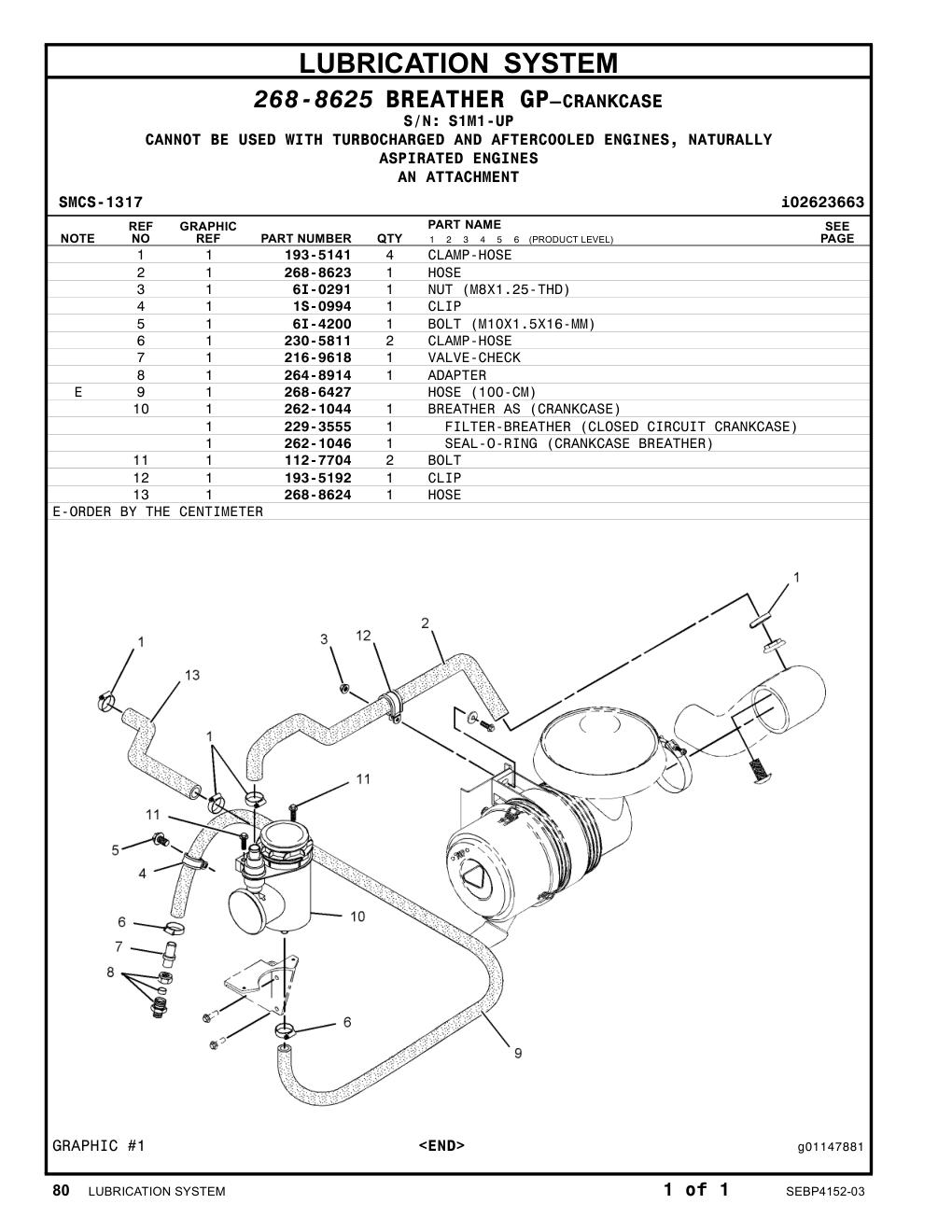 262-1046 SEAL-O-RING (CRANKCASE BREATHER) · S/N S1M1-UP CAT parts manual diagram