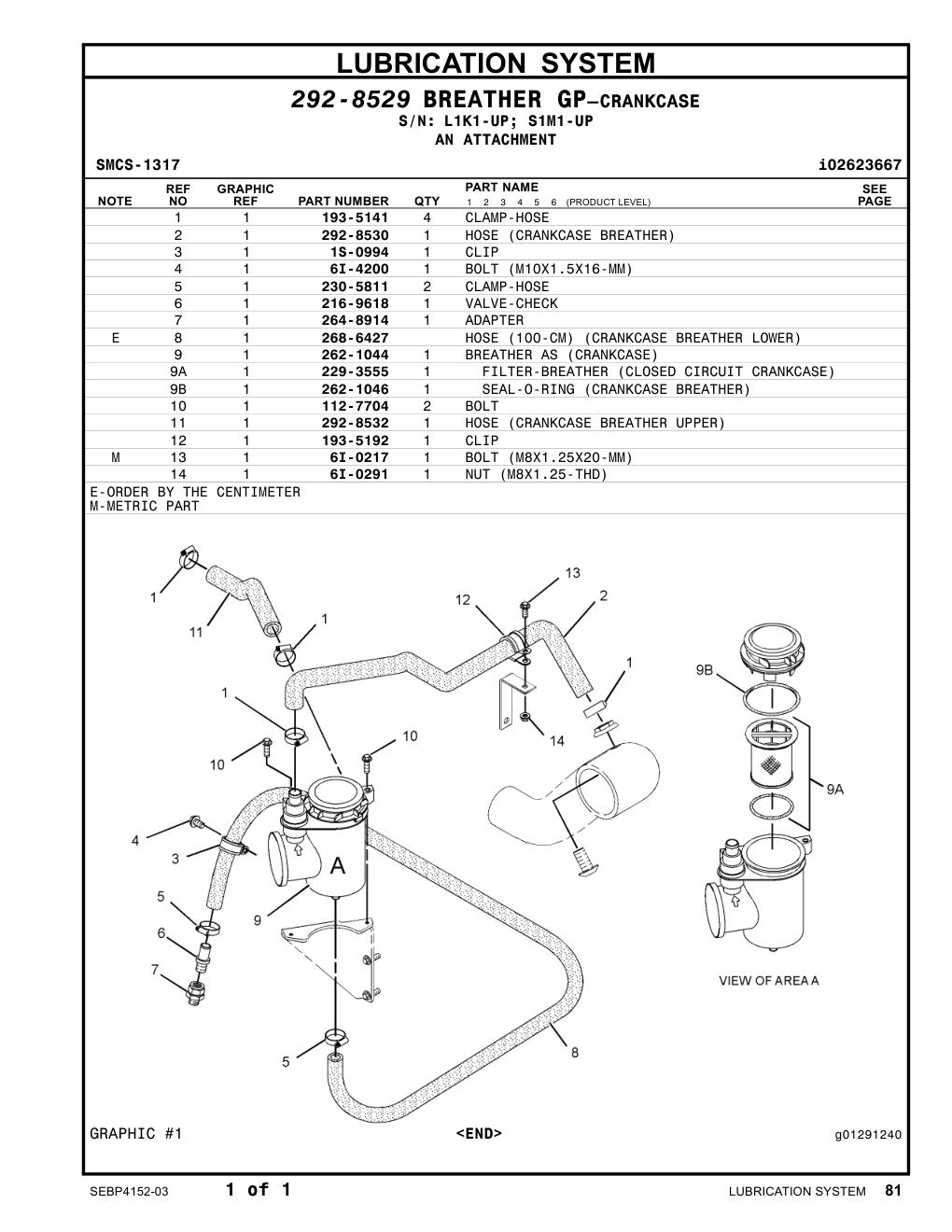 292-8532 HOSE (CRANKCASE BREATHER UPPER) CAT parts manual diagram