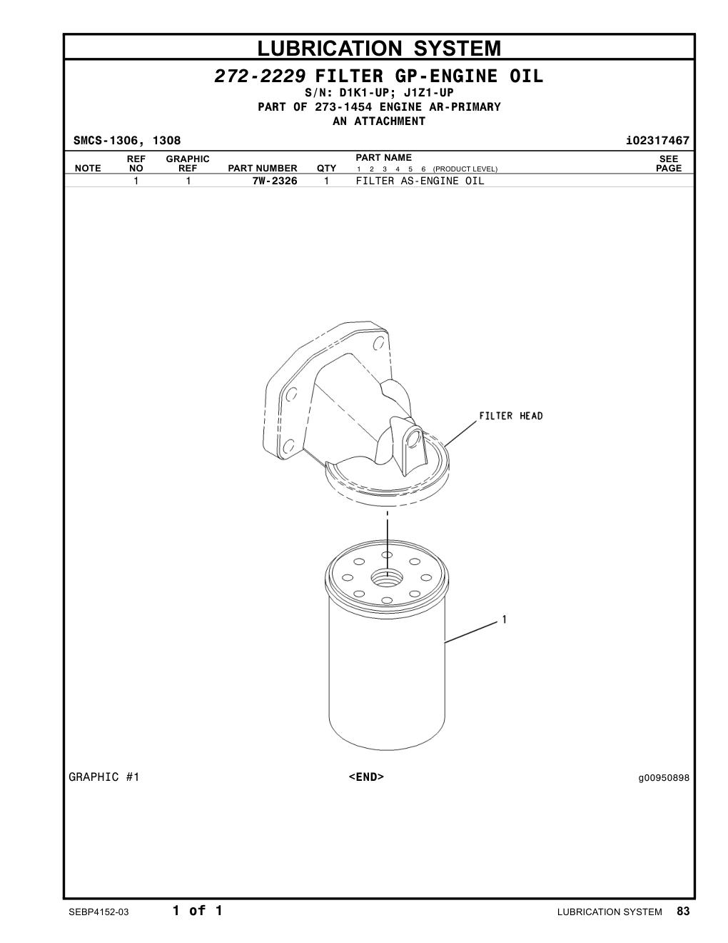 7W-2326 FILTER AS-ENGINE OIL CAT parts manual diagram