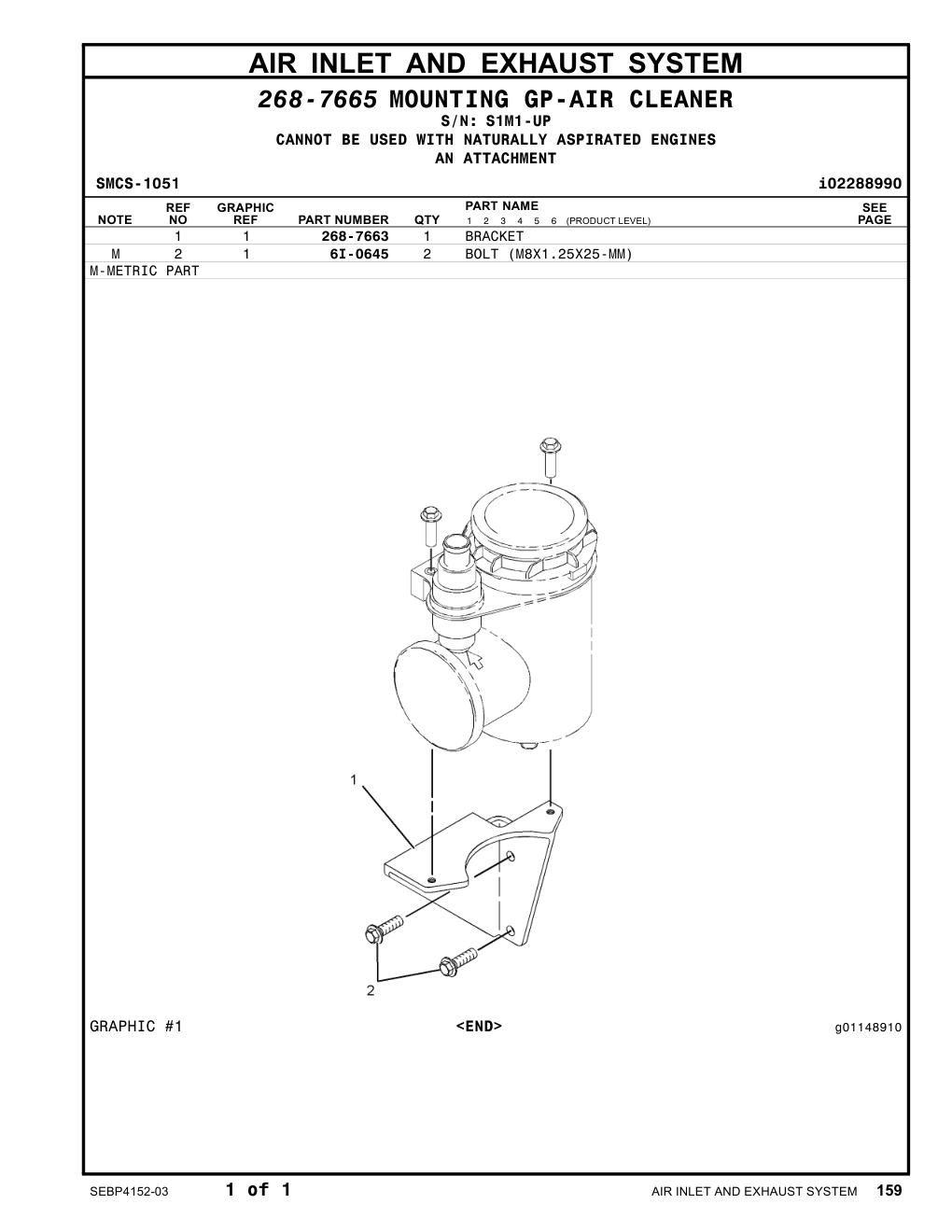 268-7663 BRACKET · S/N S1M1-UP CAT parts manual diagram