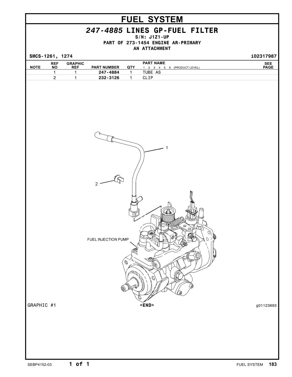 247-4884 TUBE AS · S/N J1Z1-UP CAT parts manual diagram